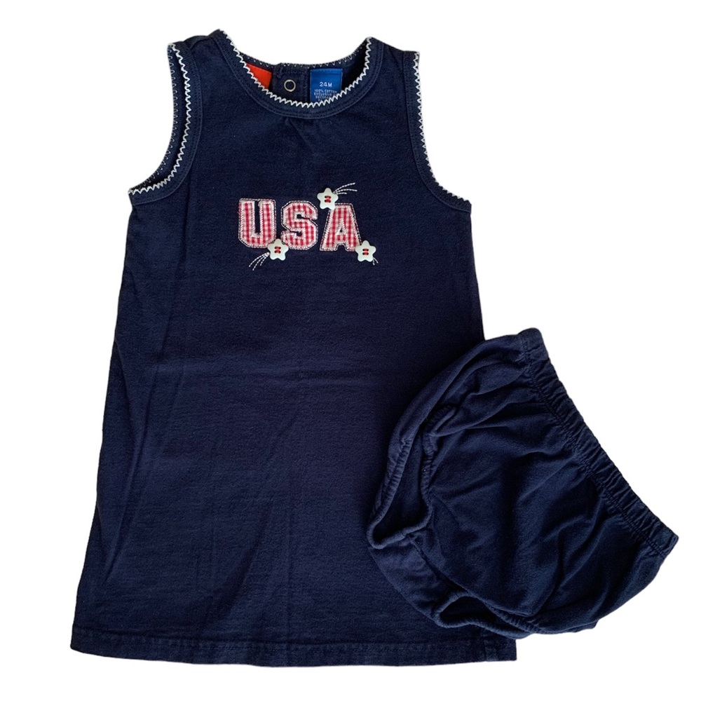 Celebration Nation Dress & Bloomers Sleeveless Jumper 2 PC Set USA Blue Girl 24M
